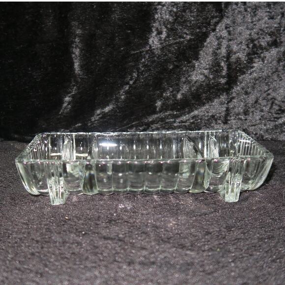 Footed Glass Trinket Tray Vanity Serving Decor Elegant Clear Divided - Picture 6 of 14